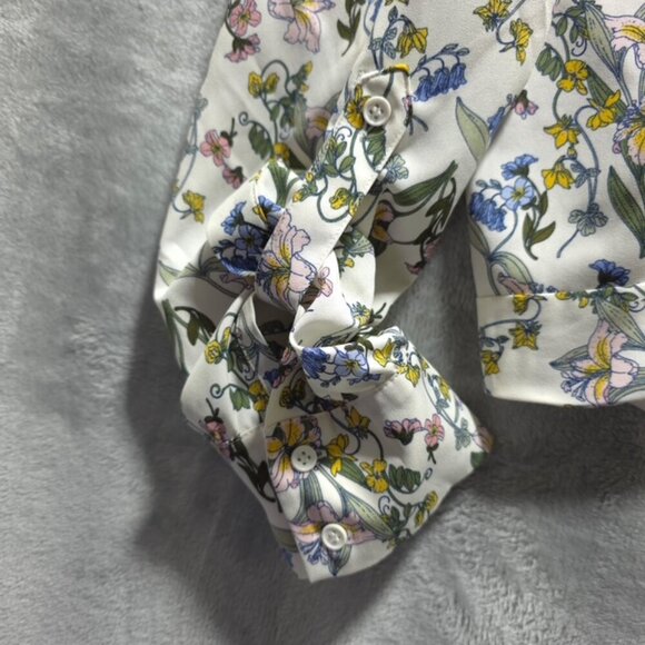 7th Avenue New York & Company Floral Button-Up Blouse XL Semi-Crop front knot - Picture 7 of 11
